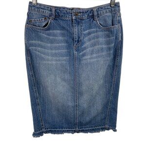a.n.a. Womens 10M Denim Jean Pencil Skirt Y2K 90s Knee Length Midi Raw Hem